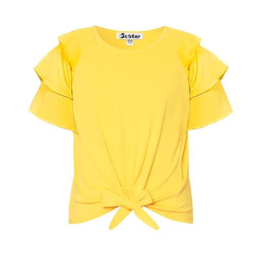 Girls Ruffle Shirts Knot Front Short Sleeve Tops Summer Cute Blouse Trendy Shirts for Girls