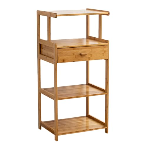 Estante esquinero de 4 niveles de color madera, ideal para sala de estar, oficina, estudio de grabación y teatro, mesa de carrito de presentación de madera