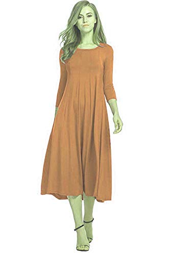 Colop Womens Ladies Plain Jersey Swing Dress Casual Long Sleeve Midi Dress Skater UK Size (Mustard, 16-18)