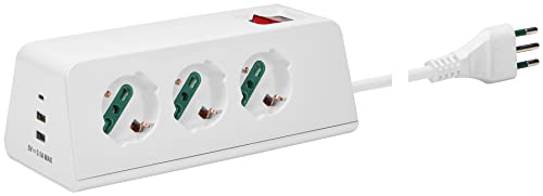 Multipresa da scrivania con 3 prese universali SICURY compatibili con spine italiane standard per collegare facilmente notebook, lampade, TV e piccoli dispositivi