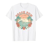 Diseño retro inspirado en el surf con olas del océano, puesta de sol tropical, palmeras y flores de hibisco. Perfecto para los amantes de la playa, surfistas y fanáticos del estilo de vida costero que quieren mostrar su amor por el mar, la arena y la actitud relajada de verano.