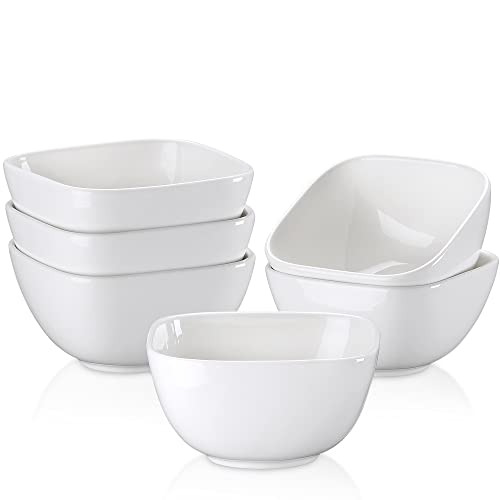LOVECASA Ensemble de 6 Bols à Dessert en Porcelaine 410ml, Bols à Déjeuner Carré pour Fruit, Céréale, Sauce, Snack - Blanc Cover