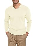 TUREFACE Men Fashion Sweater with V Neck Basic Solid Color Knit Tops Comfortable for Parties and Travel Apricot Medium Size