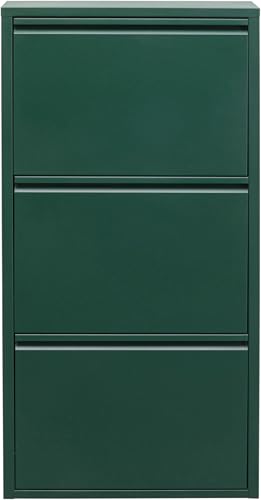 Kare Design Schuhschrank Caruso Grün, Metall, mit 3 Klappen, Schuhablage für 6 Paar Schuhe, schmal, platzsparend, hoch, Schuhregal, Eingangsbereich, 103x50x15 cm (H/B/T)
