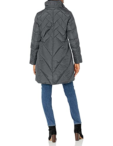 London Fog Women's 36" Snap Front Down Coat With Multi Pattern Quilt And Hood, Titanium, Xlarge #TOP2
