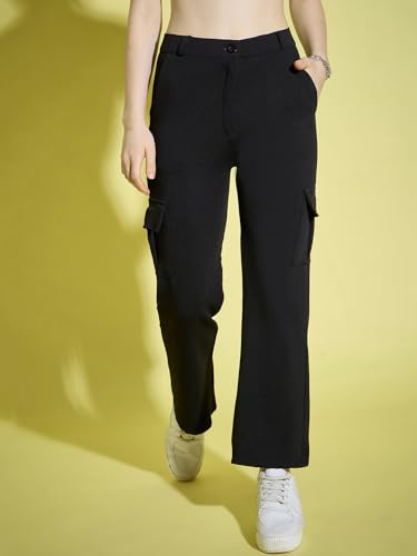 Image of DIMPY GARMENTS Full Length Straight Fit Solid Cargo Pants | Women Casual Pant Combo-Pack of 2