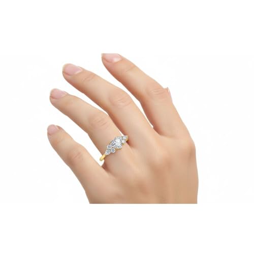 Image of Choose Your Color Heart Shape Accented 14k Yellow Gold Plated Engagement Ring Side Stone Daily Wear Chakra Healing Party Wear Birthstone Engagement Rings : US Size 4 to 12