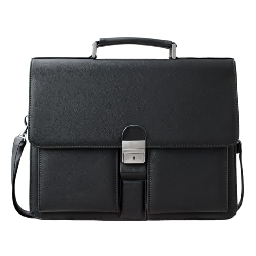 Mens Leather Briefcases Office Attorney Attache Case Ideal Gift Messenger Bag w/Padded Compartment for 14' Laptop, Black