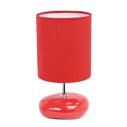 Simple Designs LT1153-RED Petite Circle Stone Table Lamp for Bedroom, Kids Room, Office, Living Room, Nursery, Reading Nook, Red