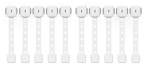 Child Safety Lock Set for Cabinet Doors and Drawers . No Tools or Drilling,Adjustable Size,White,for Childproof Fridge Latch, Cabinets,Toilet Seat, Dresser Closet,etc. ( 10Pack)