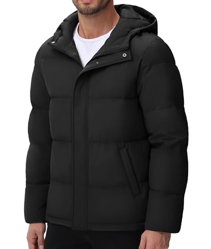 Cotrasen Men's Hooded Puffer Jacket Warm Winter Puffer Coat Water Resistant Down Jackets Full Zip Up Windproof Outwear