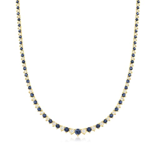Ross-Simons 8.00 ct. t.w. Sapphire and 1.50 ct. t.w. Diamond Tennis Necklace in 18kt Gold Over Sterling