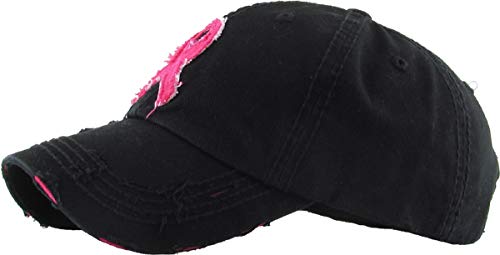 Image of Pink Ribbon Breast Cancer Awareness Fight Hope Vintage Baseball Cap Hat Women Cotton Adjustable