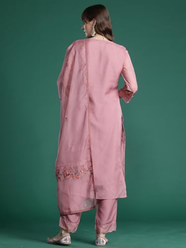 Image of INDO ERA Women's Organza Kurta and Pant with Dupatta Set