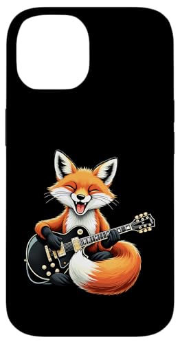 音楽愛好家のためのエレキギターを弾く面白いキツネのデザイン。 スマホケース iPhone 14 用