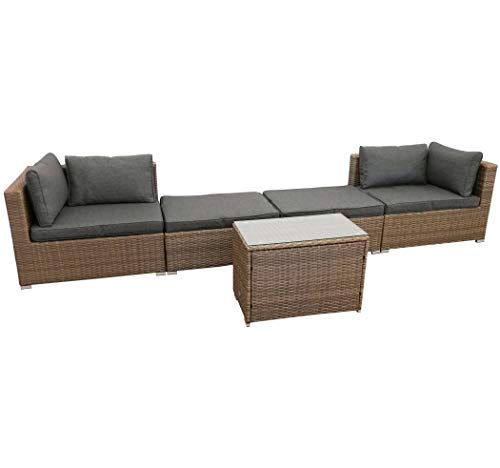 KMH Polyrattan Lounge Set MÜNCHEN Naturfarben - Große Garten Sitzgruppe Gartenlounge inkl. Auflagen und Kissen - Moderne… – Bild 3
