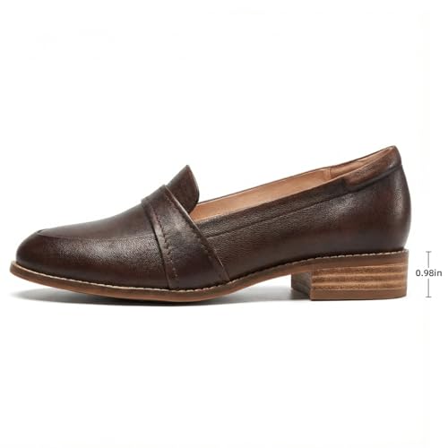 Image of Mona flying Women's Leather Dress Penny Loafers Slip On Flats Office Shoes