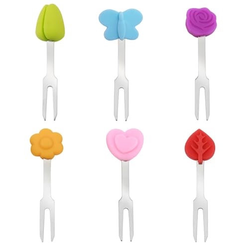 HAFRILY Obstgabeln Aus Edelstahl, Kleine Gabeln, Kuchengabeln, Party Gabeln, Dessertgabeln, Silikon-Griff Tafelgabeln,Food Picks,Lebensmittel-Picker,Salatgabeln für Zuhause(6 Stück)