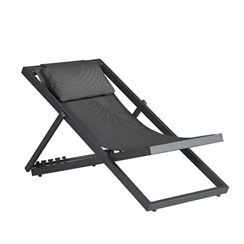 Katdans Outdoor Beach Sling Chair With Ottoman Set - Portable Folding Lounge Chair Of Teslin Reclining Chair With 3 Level Height Adjustable - Patio Furniture Ks210426C (Black) #TOP4