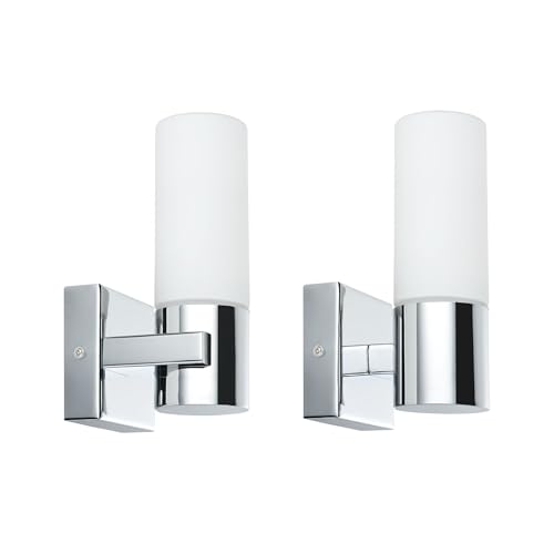 Paulmann 70354 Wandleuchten Gemini Wandstrahler IP44 ohne Leuchtmittel E14-Sockel max. 2x20W Flurlicht 2er Pack Chrom Satin Metall Glas