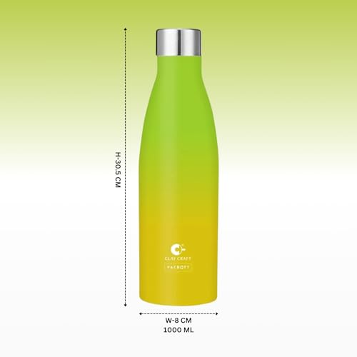 Image of Clay Craft Vacbott Gerald Double Tone Double Walled|18 Hours Hot and 24 Hours Cold Vacuum Insulated|Thermosteel|Flask 1000ml|2 Pcs, Steel Bottles for Travelling|BIS Certified|1Year Limited Warranty
