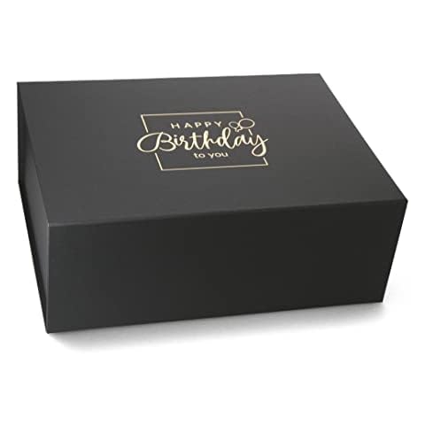 ideas in boxes Premium Geschenkbox Geburtstag, Geschenkkarton, Magnetbox, Magnetfaltbox, Geschenkverpackung für Geburtstag mit Schriftzug, 40x30x15cm, Schwarz matt mit Gold Cover
