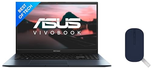 Image of ASUS Vivobook Pro 15, AMD Ryzen 7 5800H, 15.6 inch (39.62 cm) FHD, Thin and Light Laptop (16 GB RAM /1TB SSD /4GB RTX 3050) M6500QC-HN751WS Marshmallow MD100 Mouse (Blue)