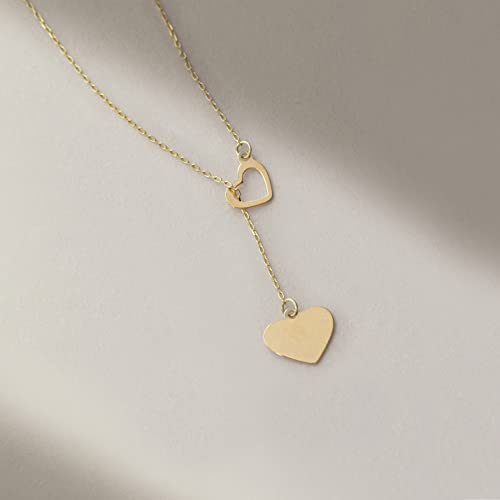 Gelin 14k Solid Gold Heart Y-Necklace for Women | 14 Karat Gold Heart Necklace | Double Heart Necklace | Lariat Necklace with 18 inch Solid Gold Chain4
