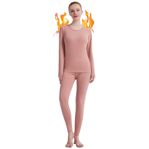 Fomolom Thermal Underwear for Women Solid Ultra Soft Long John thermal Underwear Sets Base Layer for Women Pink M