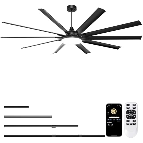 Ohniyou 96'' Industrial Ceiling Fan with Bright Lights - Remote/APP Control, High CFM, Extra Large...