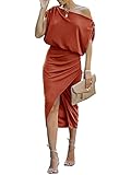 Leaduty Women's Off The Shoulder Sexy Formal Cocktail Dress Ruched Front Slit Bodycon Wrap Elegant W