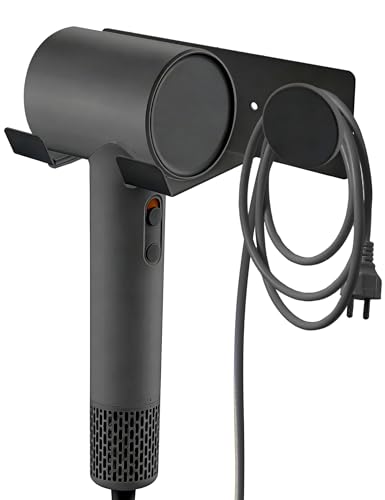 ドライヤーホルダー マグネット ヘアドライヤースタンド 壁掛け 洗面所/浴室/バスルーム/洗濯機にかける収納 ウォールハンガー ドライヤー置き コードまとめて収納フック付き (ブラック)