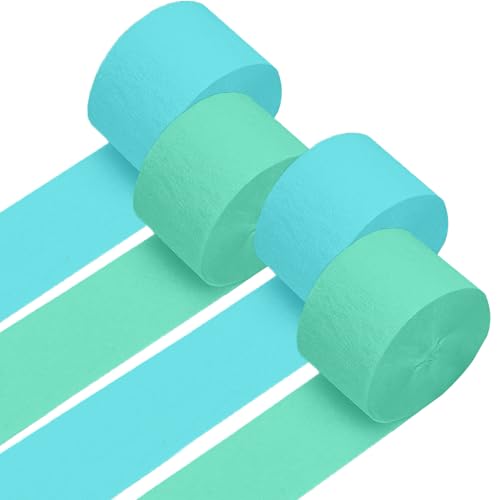 Image of 4 Crepe Paper Streamers Rolls, 328ft Pack of Mint Green and Blue Crepe Paper for Wedding Ocean Theme Engagements Birthday Party Decoration Supplies (1.8 inch x 82 ft /Roll)