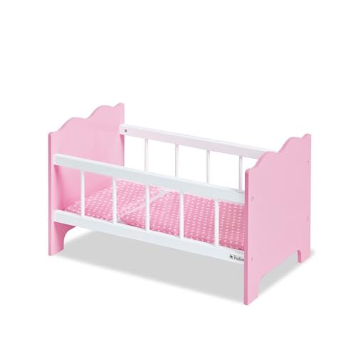 PINOLINO Puppenbett Jasmin, Set 4-tlg. - rosa & weiß, inkl. Bettzeug kleine Herzen, MDF, für Kinder ab 2