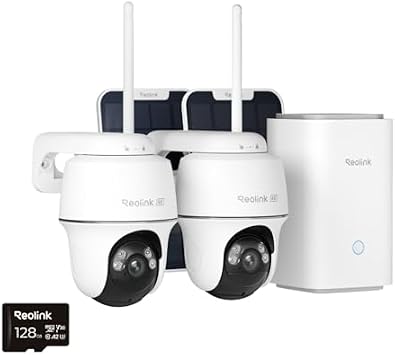 REOLINK 4K Solar Security Cameras Wireless Outdoor System, 360 Pan & 140 Tilt, Smart Motion Detection, 2.4G/5G Wi-Fi, Encrypted Local Storage, No Subscription, Home Hub with 2X PT Ultra Cam Kit