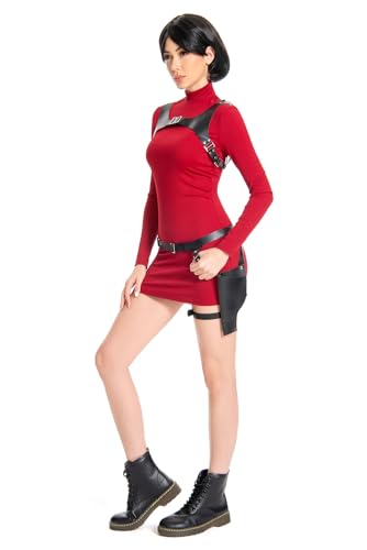 Tittaty Women Cosplay Dress Outfit Agent Womens Game Costume Police officer Slim Fit Knitted Sweater, Red, S