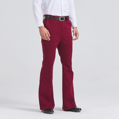HAORUN Men 60s 70s Bell Bottom Flared Pants Regular Fit Stretch Retro Casual Long Trousers4