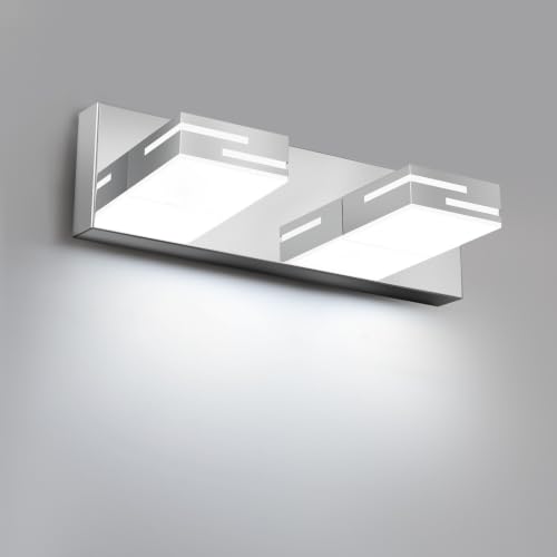 Image of LED Modern Bathroom Vanity Light Fixtures, Dimmable Chrome Vanity Lights for Bathroom Lighting Fixtures Over Mirror, with 360 Rotatable Heads 2-Light 16-inch (Cool White 6000K)