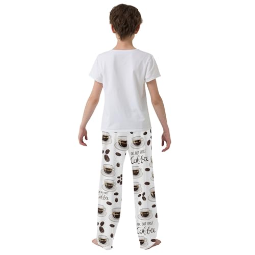 ZZXXB Black Coffee Boys Long Pants Soft Trousers Elastic Waist Kids Lounge Bottoms with Pockets S-XL3