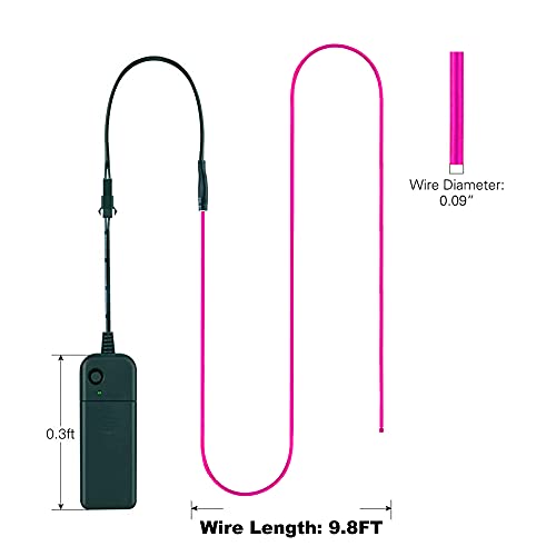 Image of MaxLax EL Wire Pink, 9.8ft /3m Portable Battery Pack Neon Light Strip 360 Cuttable Glowing Rope Lights for Parties, Halloween, DIY Decoration