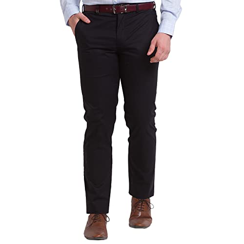 Image of Park Avenue Men's Cotton Blend Solid Pattern Super Slim Fit Flat Front Formal Chinos