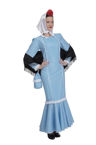 Kimokawaii Disfraz de Madrileña Chulapa Azul (Talla XL)