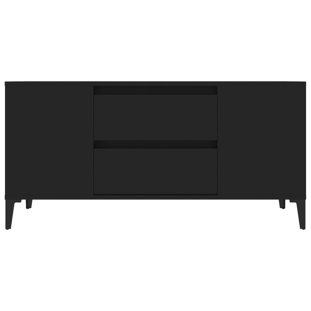 Mobile TV nero 102 con 4 scomparti aperti e 2 cassetti in legno moderno supporto TV design industriale per soggiorno