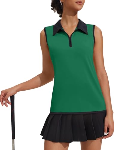 Image of COOrun Women's Golf Polo T Shirts Lightweight Moisture Wicking Sleeveless Shirt Quick Dry Zipper Tank Top