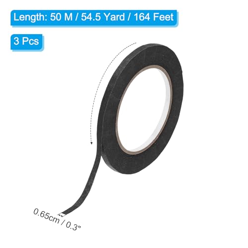 Image of PATIKIL Masking Tape 0.3 Inch x 55 Yard, 3 Roll General Purpose Adhesive Painting Tape Painters Tape for Arts Crafts Label, Black