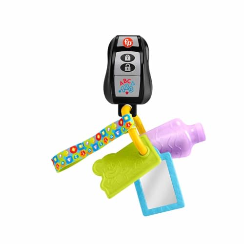 Fisher-Price HWY40 - Llave de actividad divertida para bebé de 6 meses en adelante con soporte multilingüe para música, protector de goma y espejo