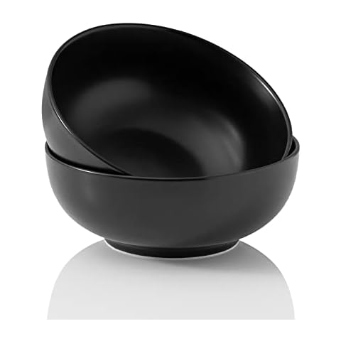 Kanwone Large Serving Bowls - 52 Ounce, Porcelain Salad Bowls, Pasta, Soup Bowls, Set of 2, Serving Dishes for Entertaining, Microwave and Dishwasher Safe, Matte Black Cover