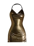 Floerns Women's Y2k Halter Dress Cowl Neck Sleeveless Draped Club Bodycon Mini Dresses Gold Small