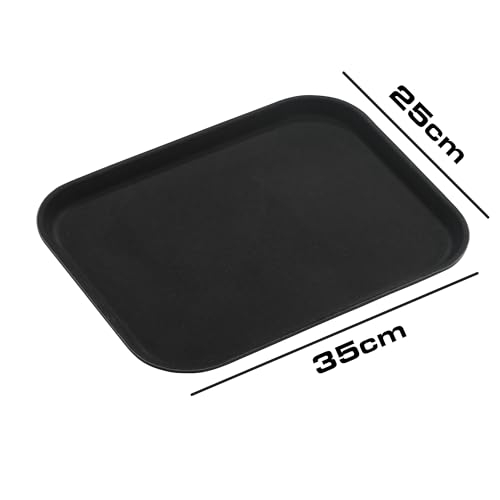 Grunwerg Super Plastic Rubberized Anti-skid, Non-slip Food Tray, Retangular, 35 x 25cm, Black