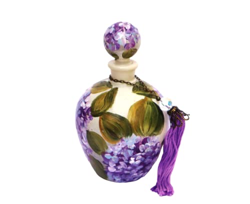 Exquisite Hand-Painted Lavender Hydrangea Glass Perfume Bottle with Crystal Bead Tassel - Vintage Pear Shaped Design - Image 4